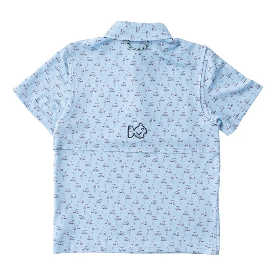 Pro Performance Polo in Powder Blue Golf Cart || Prodoh