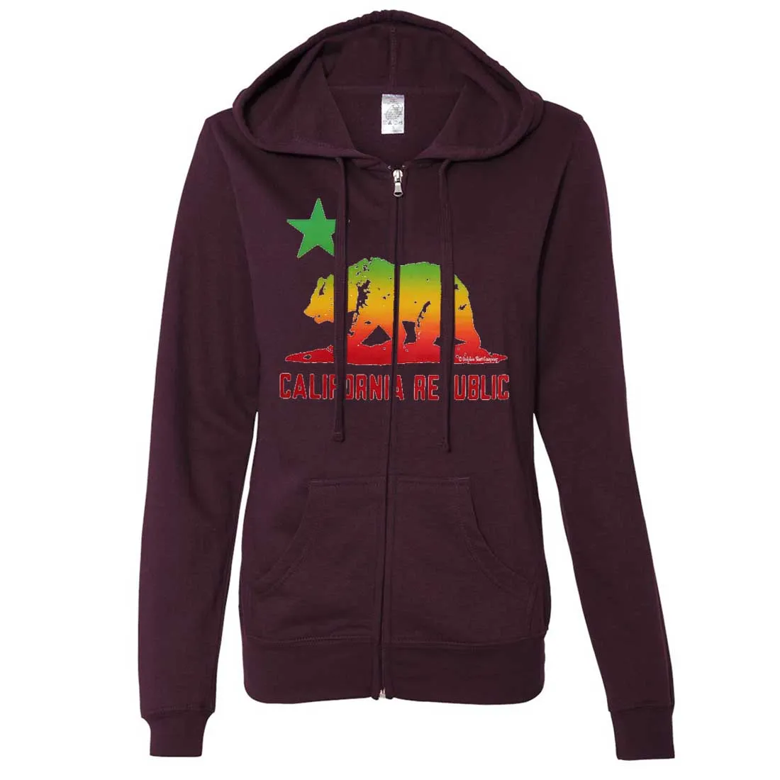 Rasta Bear Flag Silhouette Ladies Zip-Up Hoodie
