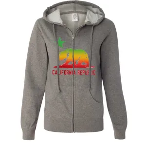 Rasta Bear Flag Silhouette Ladies Zip-Up Hoodie
