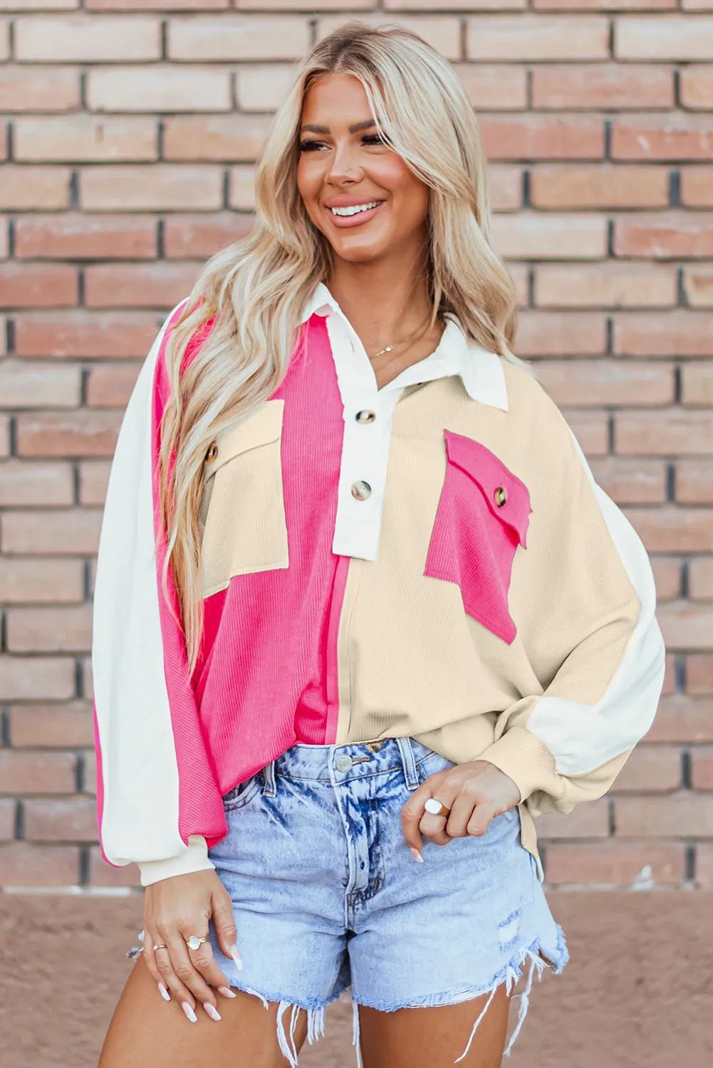 Ribbed Collared Oversized Sweatshirt