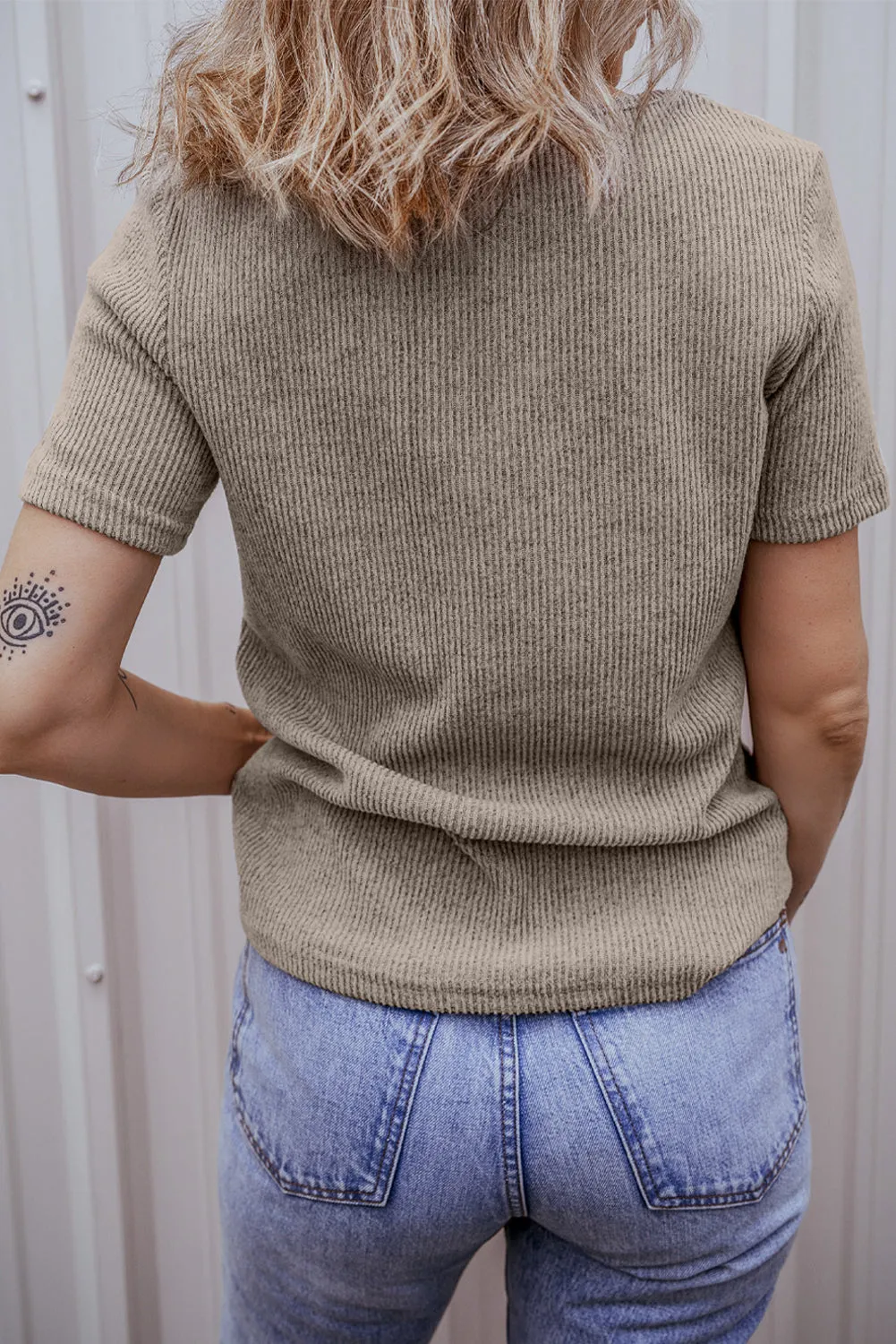Ribbed Strappy V Neck Tee