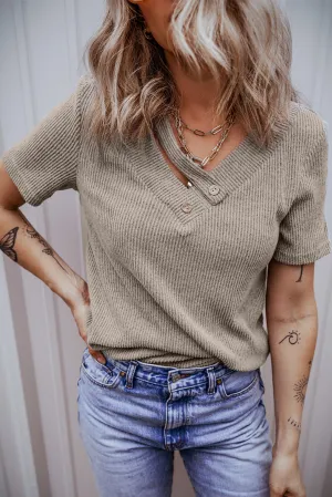 Ribbed Strappy V Neck Tee