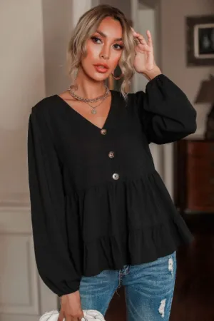 Ruffle Hem Top Black
