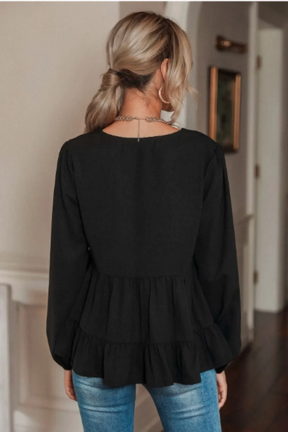 Ruffle Hem Top Black