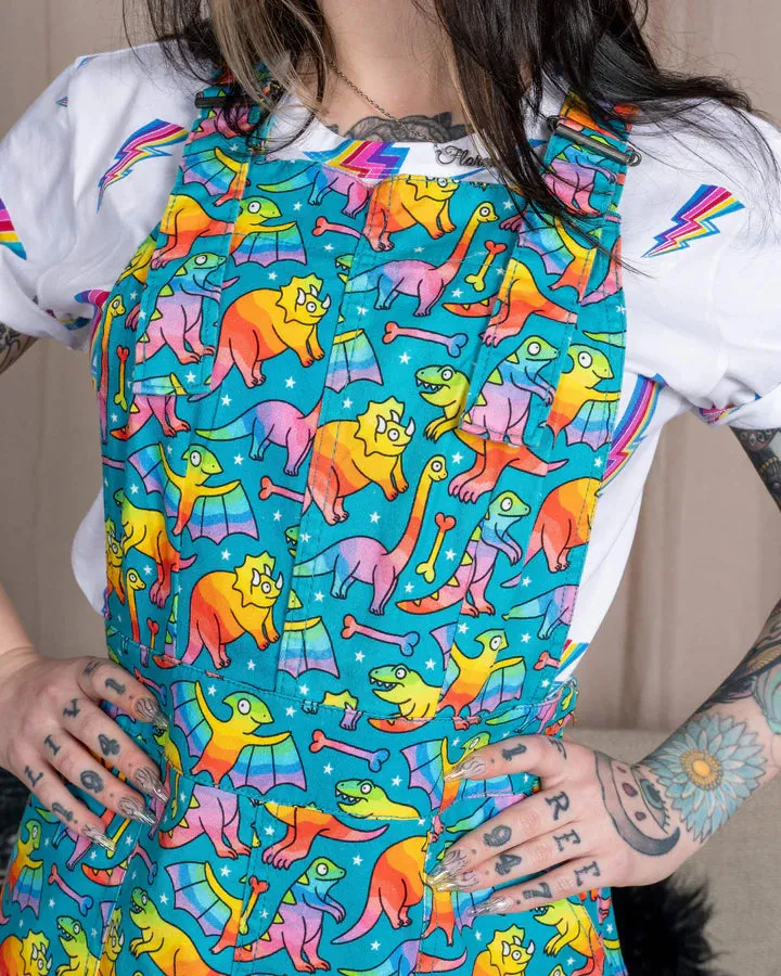 Run and Fly Rainbow Dinosaurs Pinafore Dress
