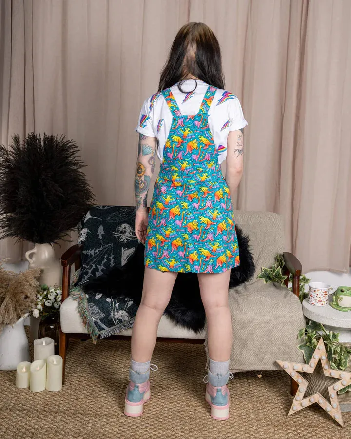 Run and Fly Rainbow Dinosaurs Pinafore Dress