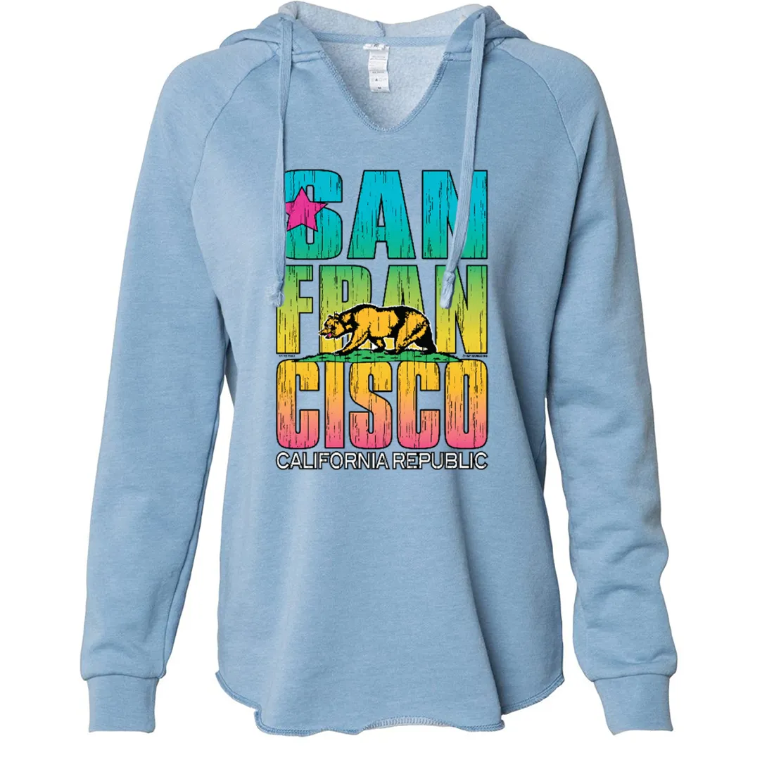 San Francisco California Neon Rainbow Women's Soft Hooded Pullover