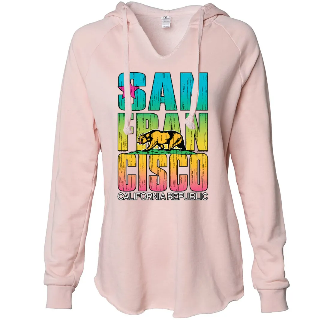 San Francisco California Neon Rainbow Women's Soft Hooded Pullover
