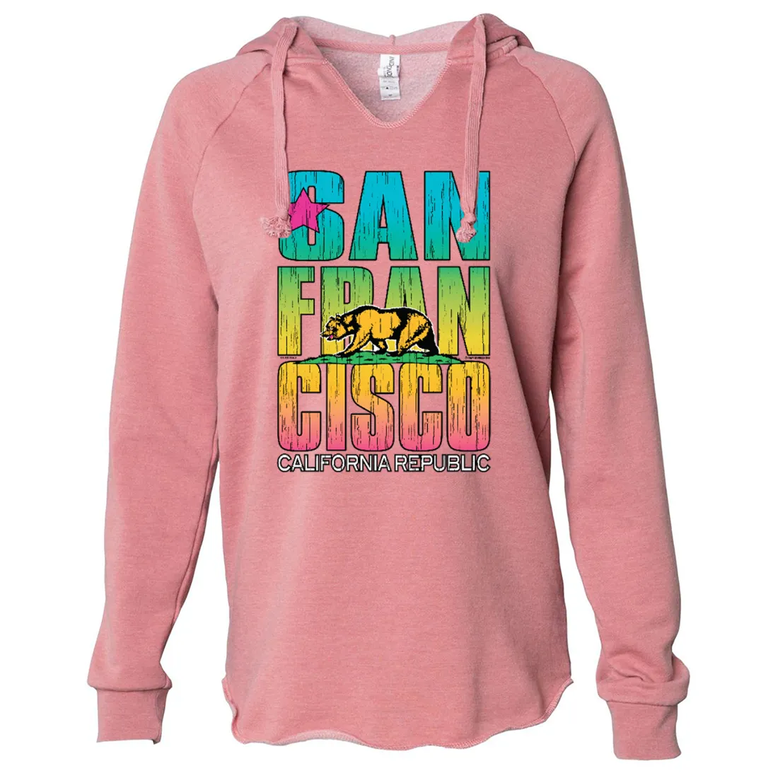San Francisco California Neon Rainbow Women's Soft Hooded Pullover