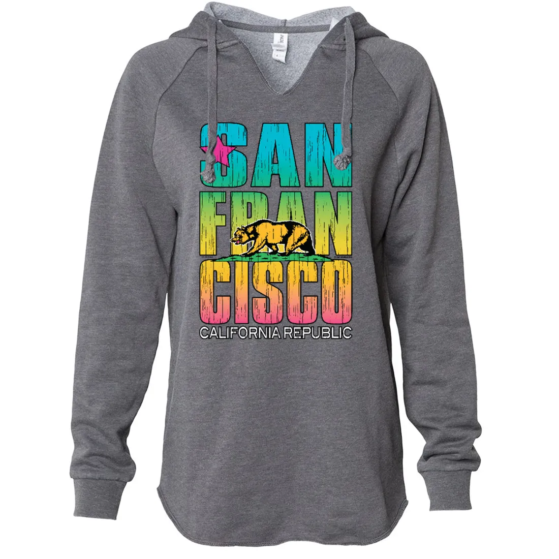 San Francisco California Neon Rainbow Women's Soft Hooded Pullover