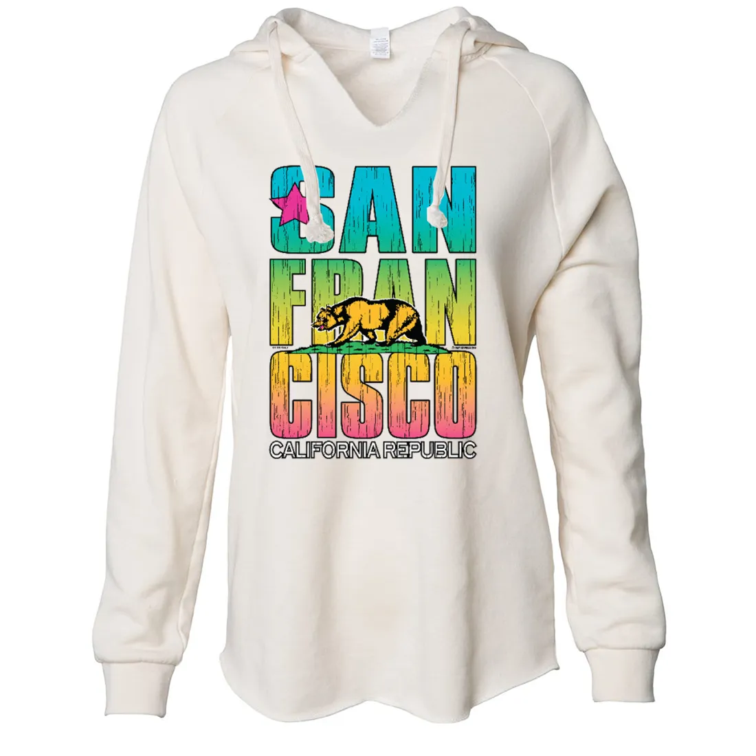 San Francisco California Neon Rainbow Women's Soft Hooded Pullover