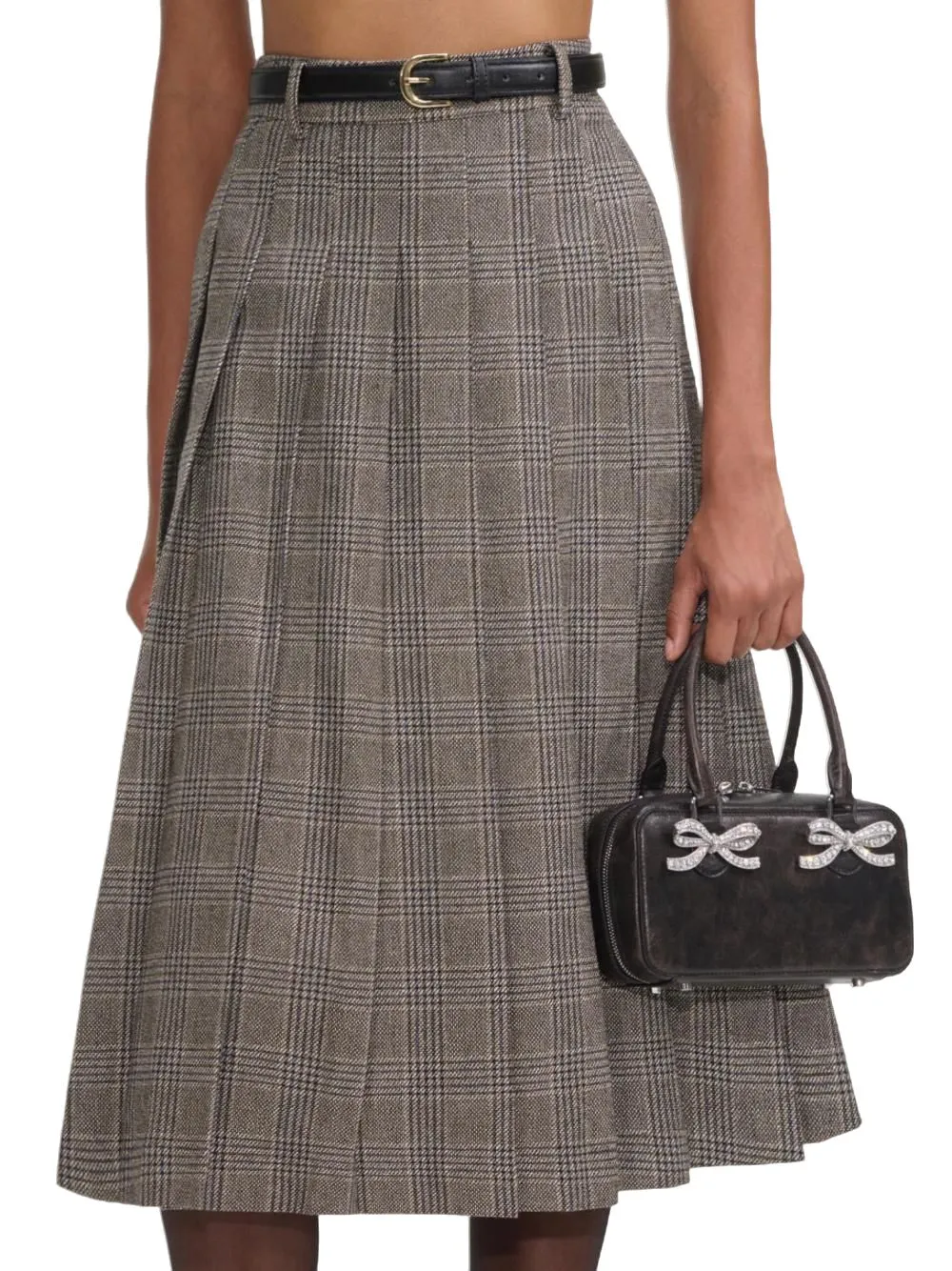 Self Portrait Check Pleated Midi Skirt Brown
