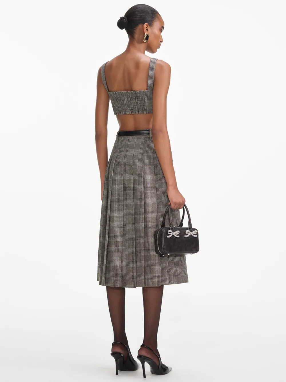Self Portrait Check Pleated Midi Skirt Brown