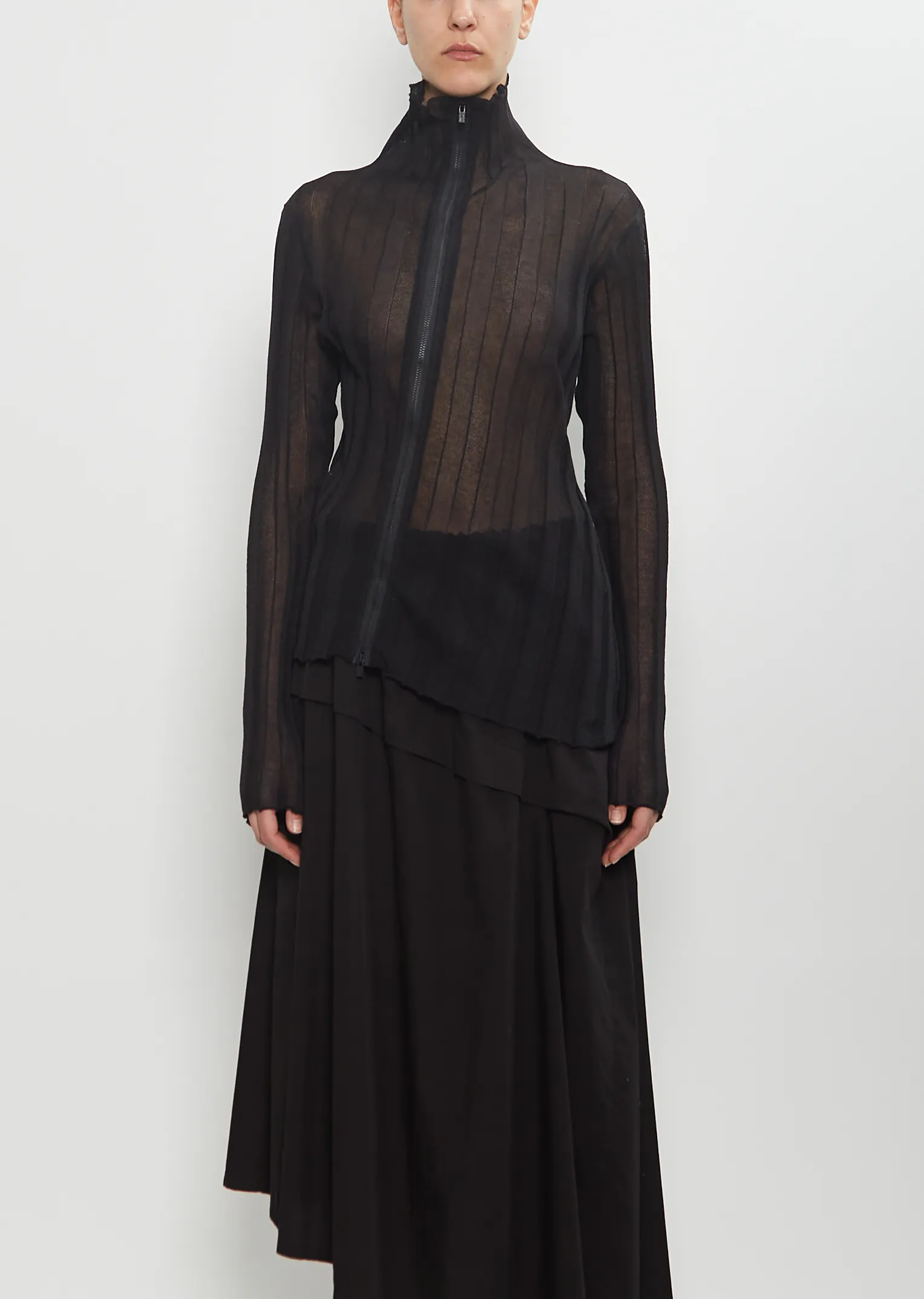 Sheer Knit Zip Cardigan
