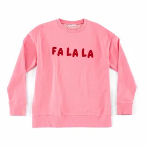 SHIRALEAH "FA LA LA" HOLIDAY SWEATSHIRT IN BUBBLEGUM