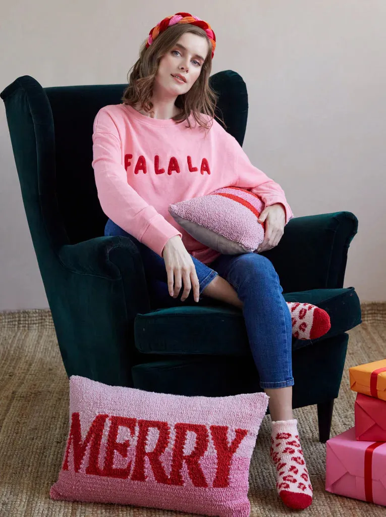 SHIRALEAH "FA LA LA" HOLIDAY SWEATSHIRT IN BUBBLEGUM