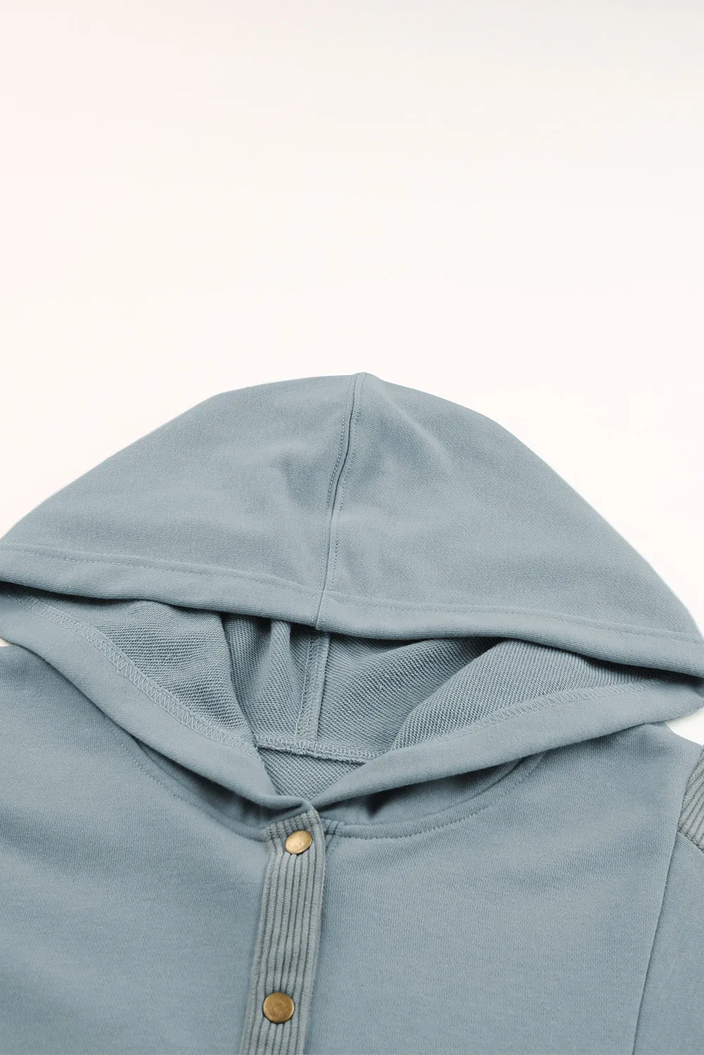 Sky Blue Patchwork Side Pockets Oversized Henley Hoodie
