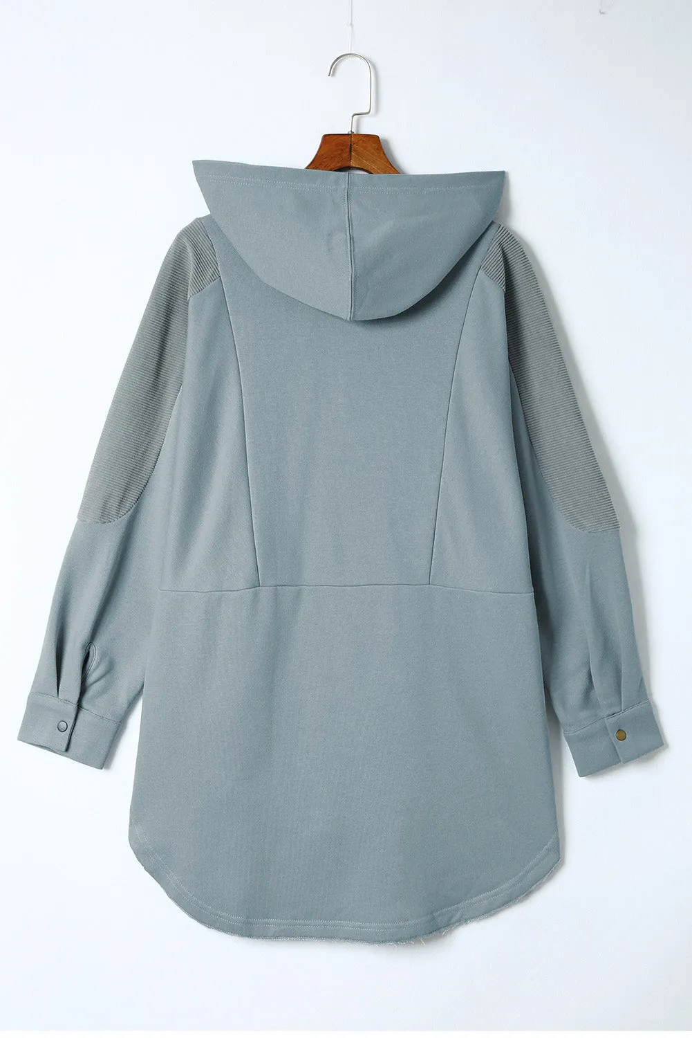 Sky Blue Patchwork Side Pockets Oversized Henley Hoodie