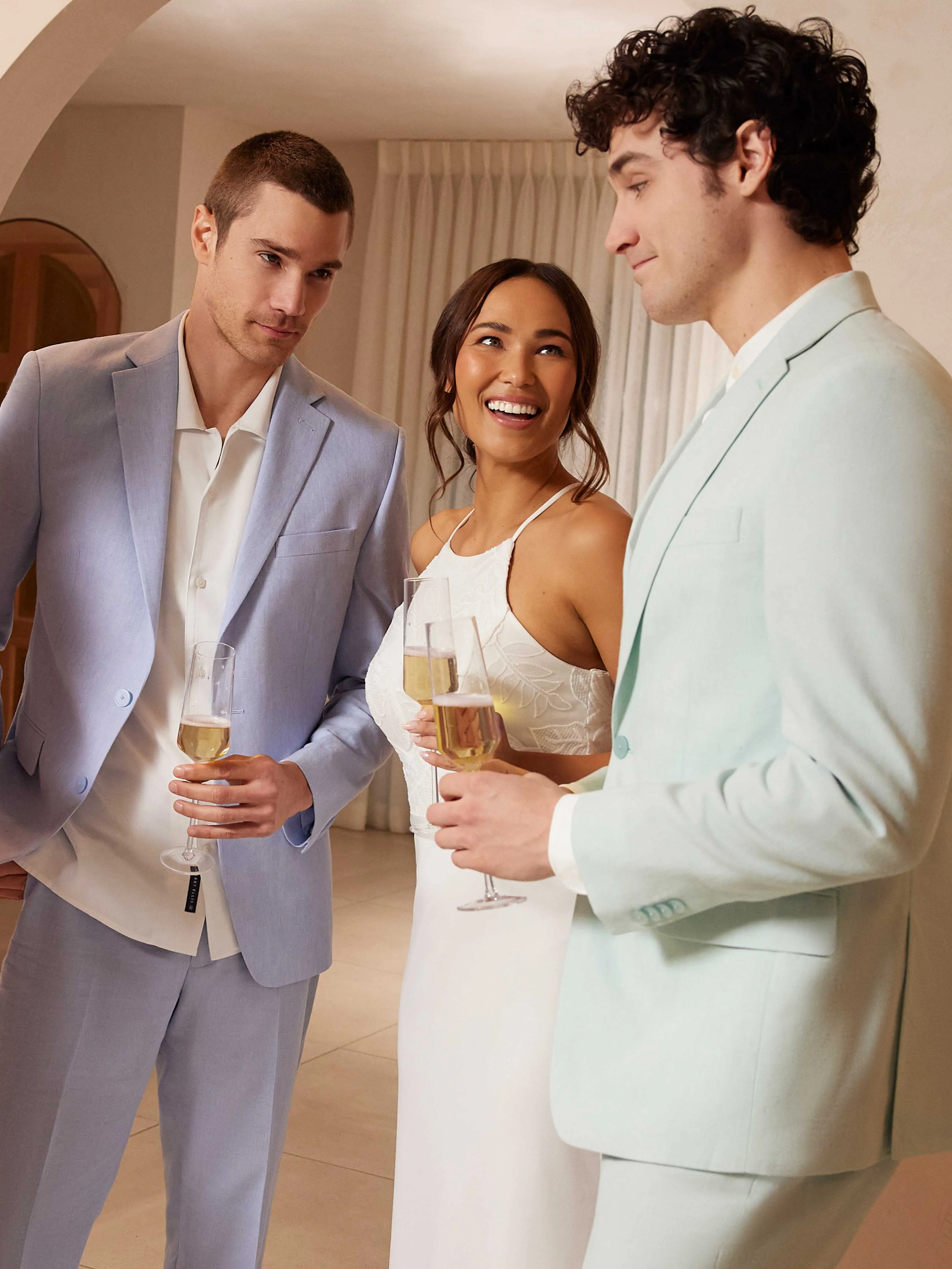 Slim Fit Light Green Linen Blend Suit