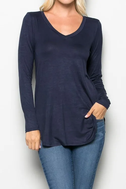 Solid V-neck Top