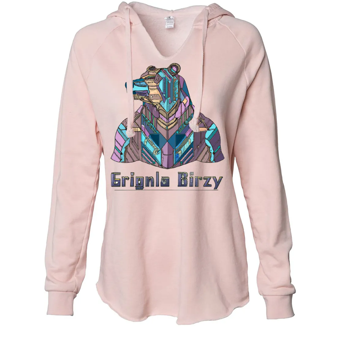 Stained Glass Cyborg Grizzly Bear Women's Soft Hooded Pullover