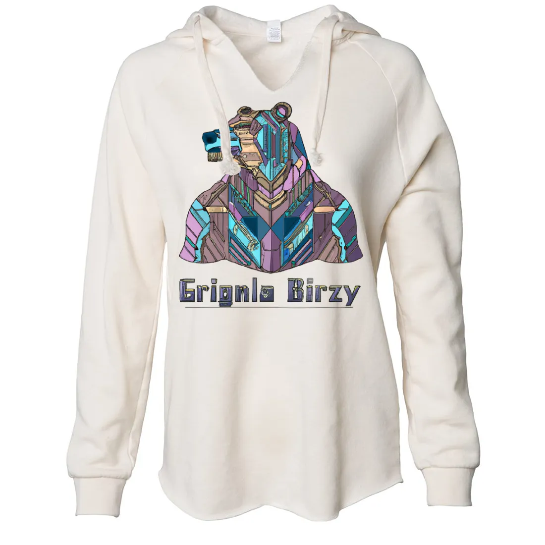 Stained Glass Cyborg Grizzly Bear Women's Soft Hooded Pullover