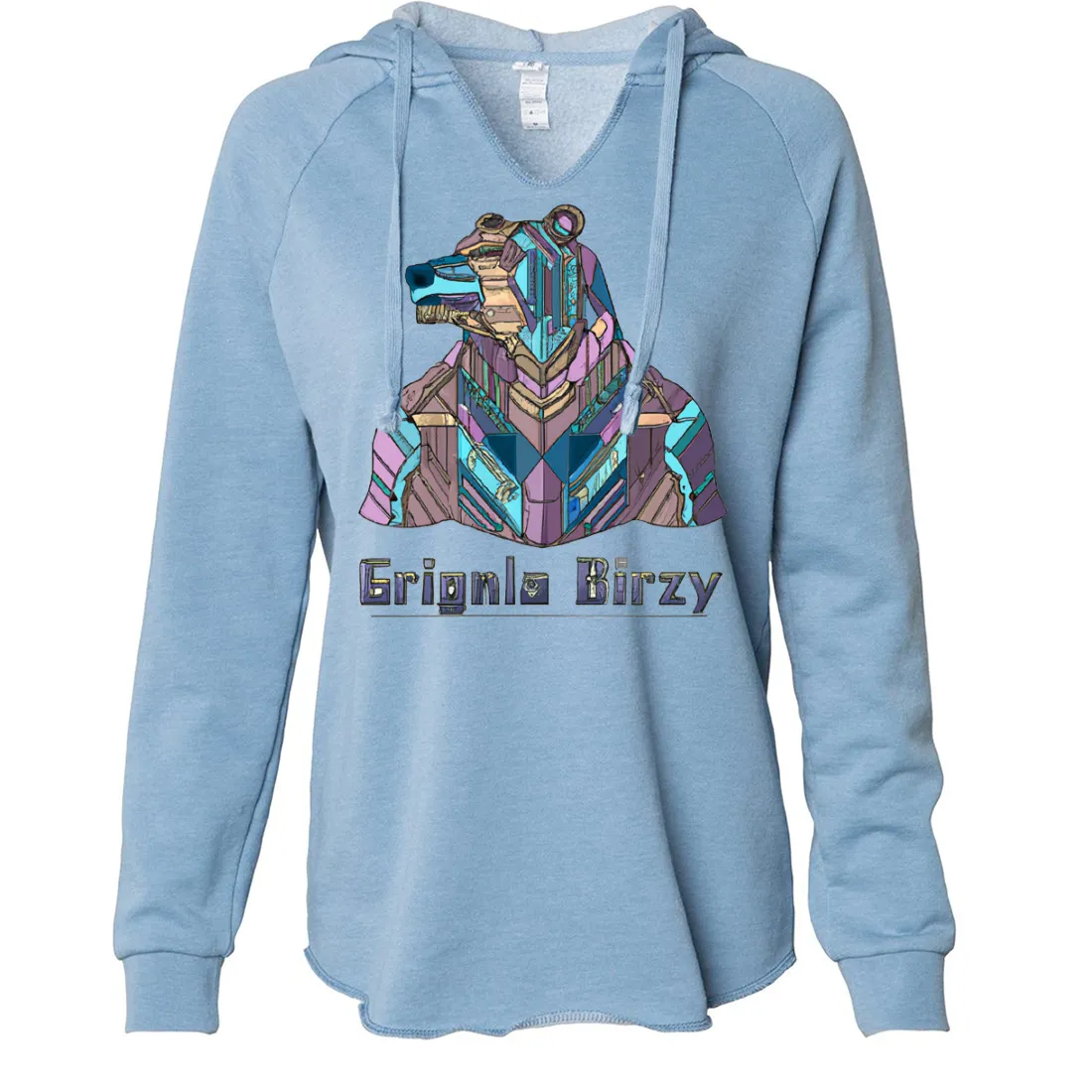 Stained Glass Cyborg Grizzly Bear Women's Soft Hooded Pullover