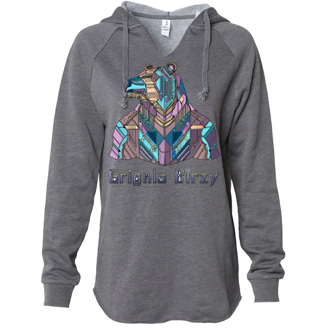 Stained Glass Cyborg Grizzly Bear Women's Soft Hooded Pullover
