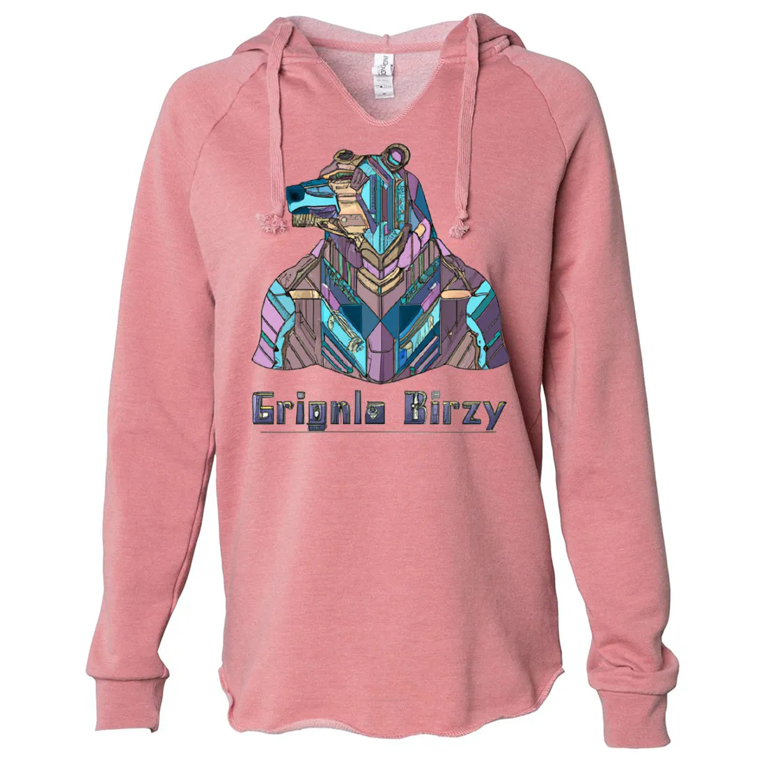 Stained Glass Cyborg Grizzly Bear Women's Soft Hooded Pullover