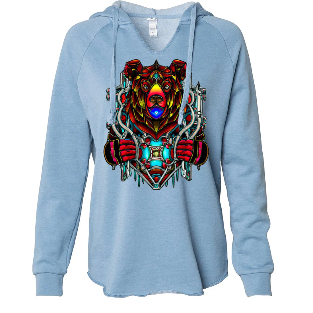 Stained Glass Gothic Cyborg Bear Women's Soft Hooded Pullover