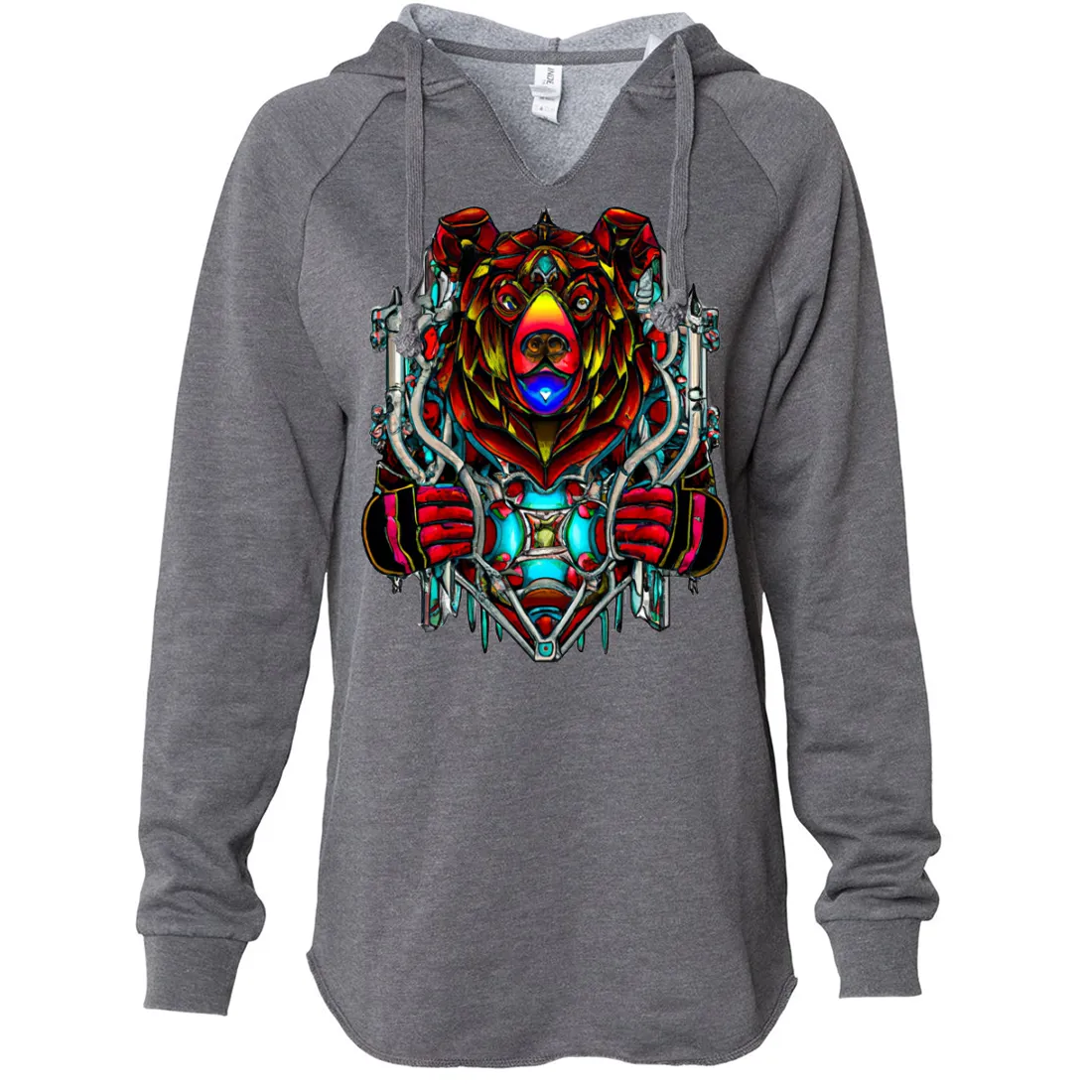 Stained Glass Gothic Cyborg Bear Women's Soft Hooded Pullover