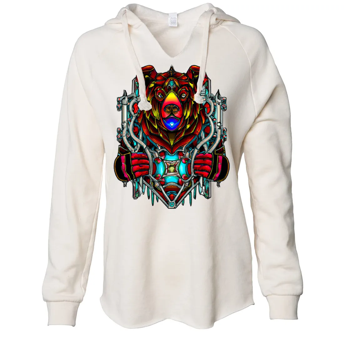 Stained Glass Gothic Cyborg Bear Women's Soft Hooded Pullover