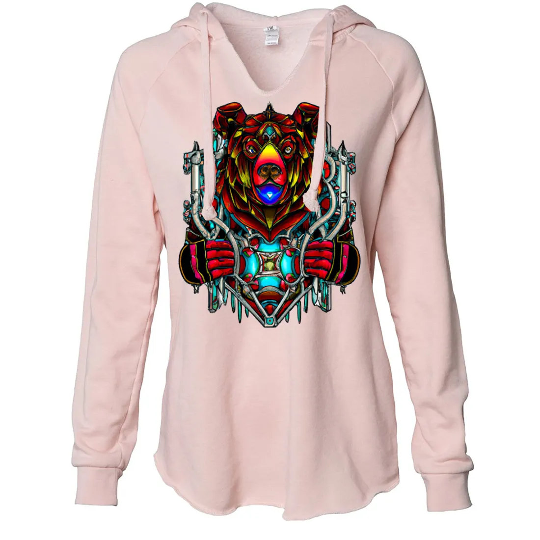 Stained Glass Gothic Cyborg Bear Women's Soft Hooded Pullover