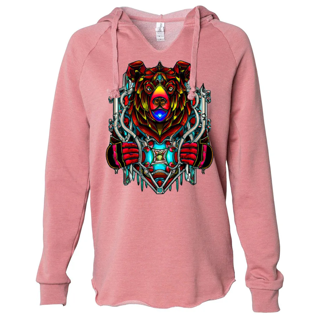 Stained Glass Gothic Cyborg Bear Women's Soft Hooded Pullover