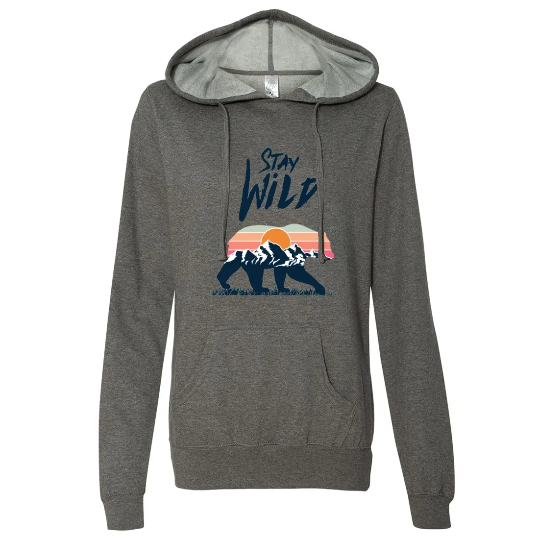 Stay Wild Sunset Bear Ladies Lightweight Fitted Hoodie