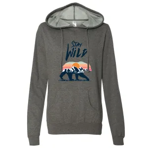Stay Wild Sunset Bear Ladies Lightweight Fitted Hoodie