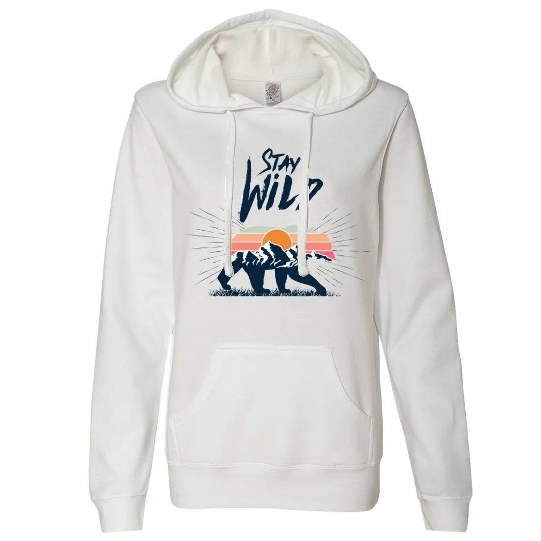 Stay Wild Sunset Bear Ladies Lightweight Fitted Hoodie
