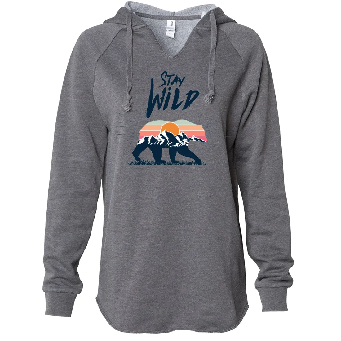 Stay Wild Sunset Bear Women's Soft Hooded Pullover
