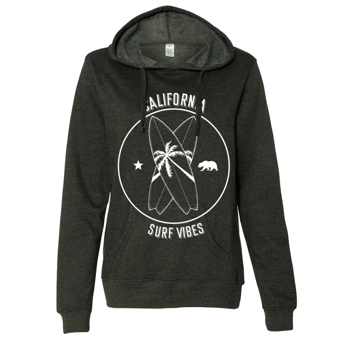 Surf Vibes White Print Ladies Lightweight Fitted Hoodie