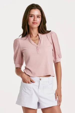 Tanner Puff Sleeve Henley Rose Smoke