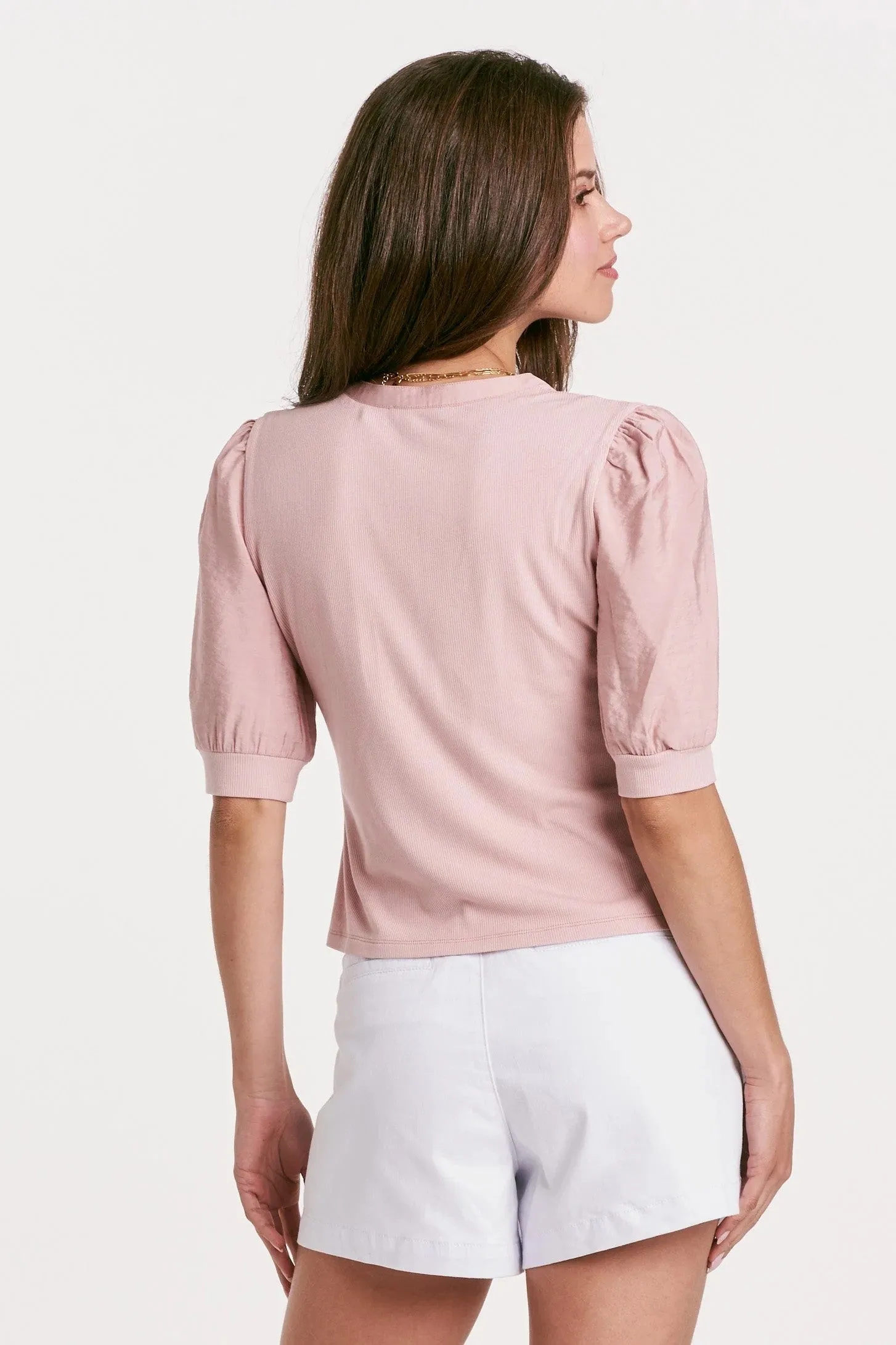 Tanner Puff Sleeve Henley Rose Smoke