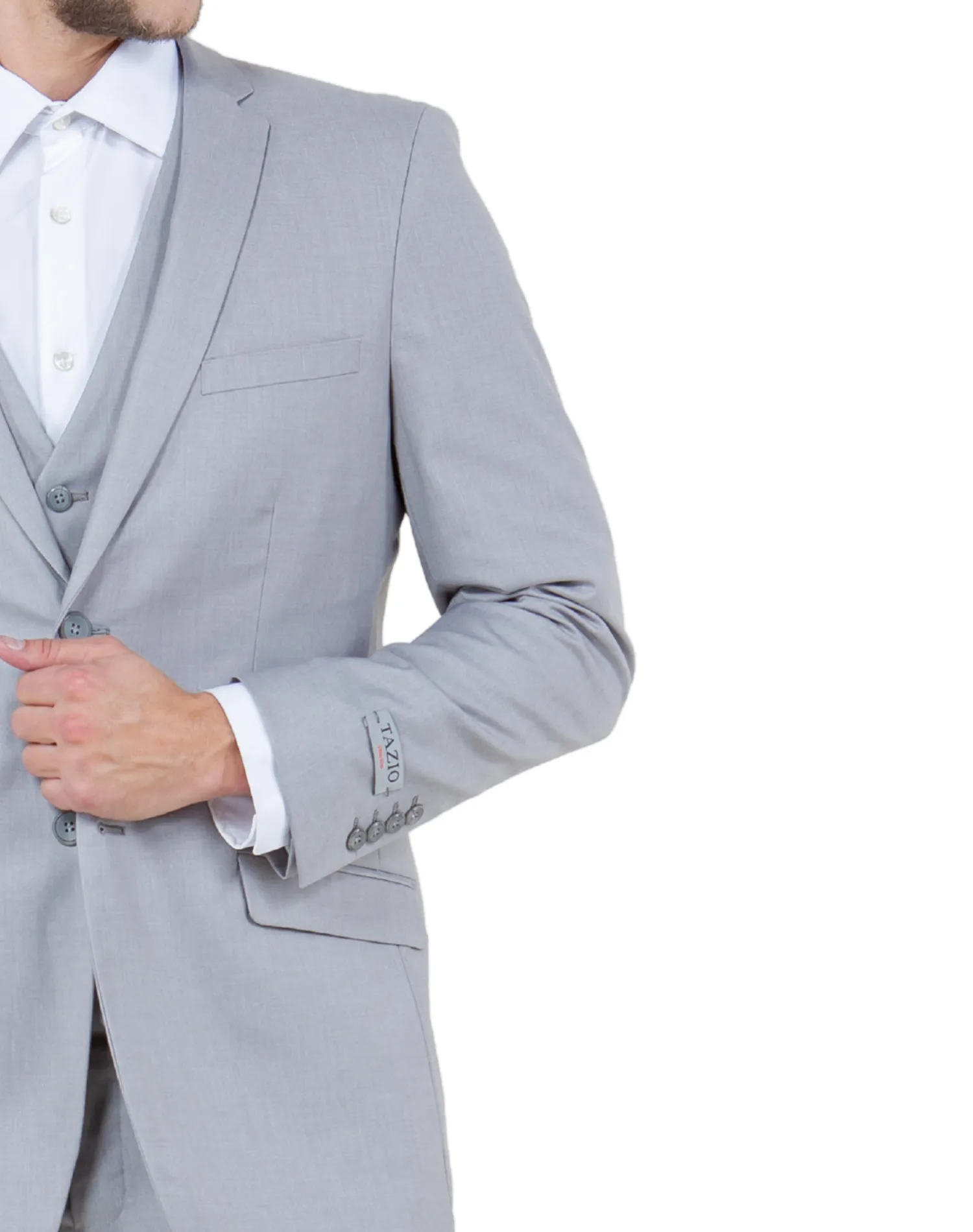 Tazzio Solid Slim Fit Vested Suit - Light Gray