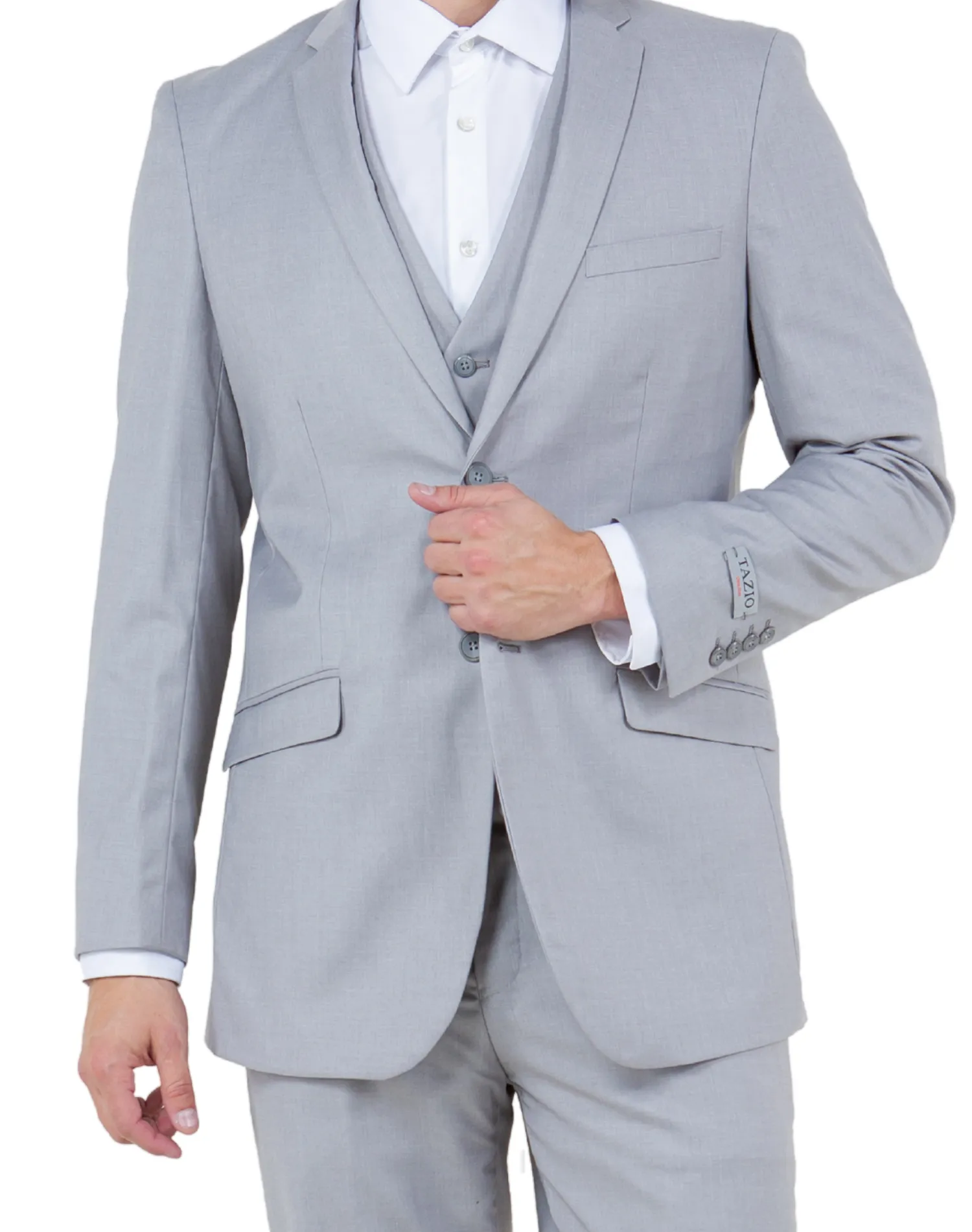 Tazzio Solid Slim Fit Vested Suit - Light Gray