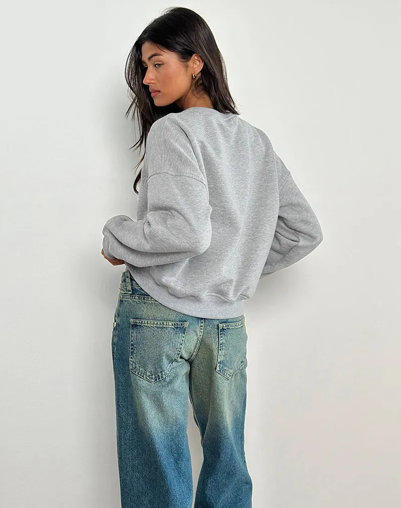 Tedasa Crew Sweatshirt in Grey Marl with M Emblem