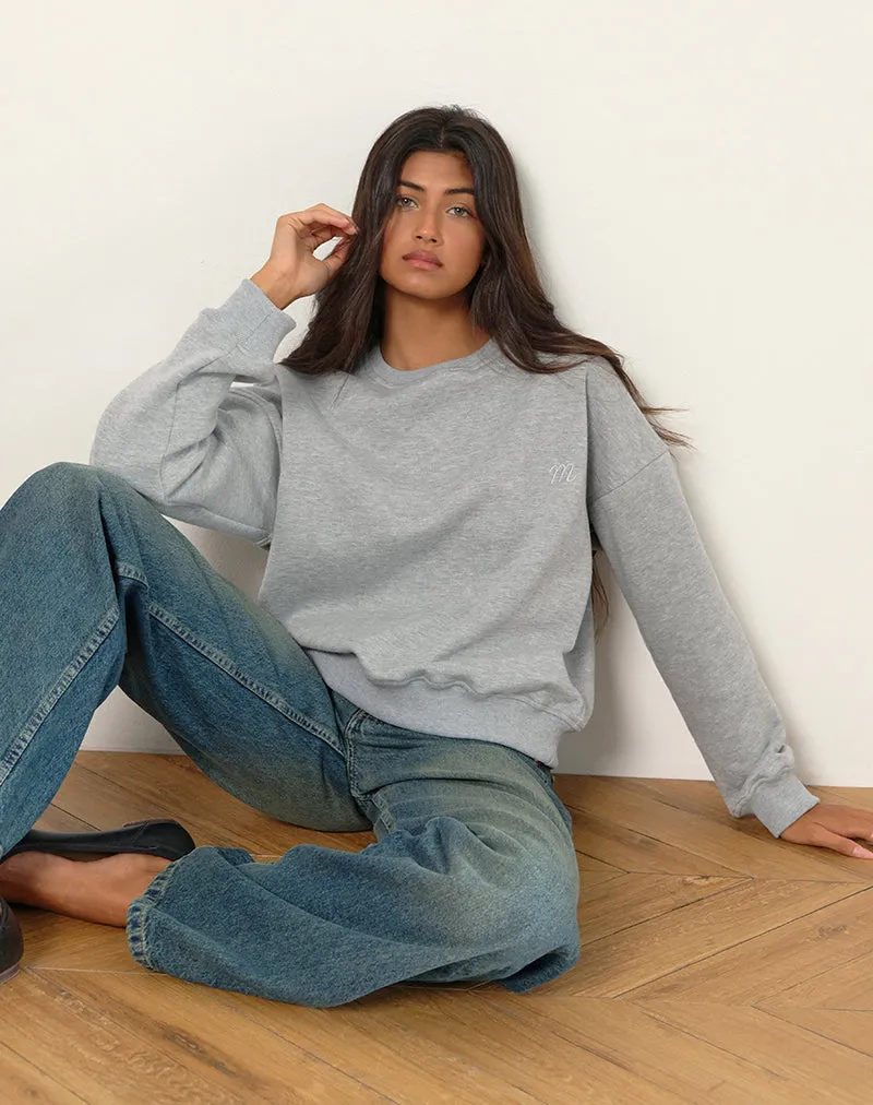 Tedasa Crew Sweatshirt in Grey Marl with M Emblem