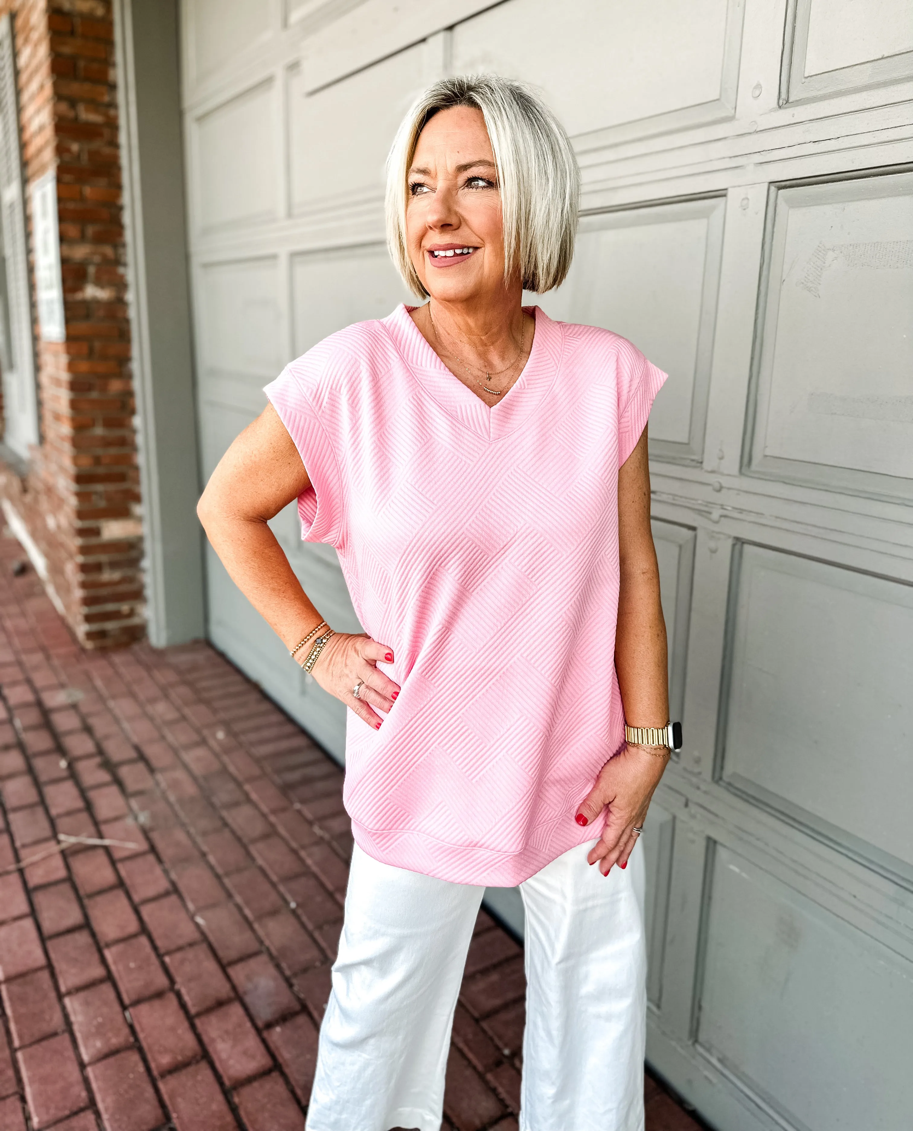 Textured V-Neck Sleeveless Top