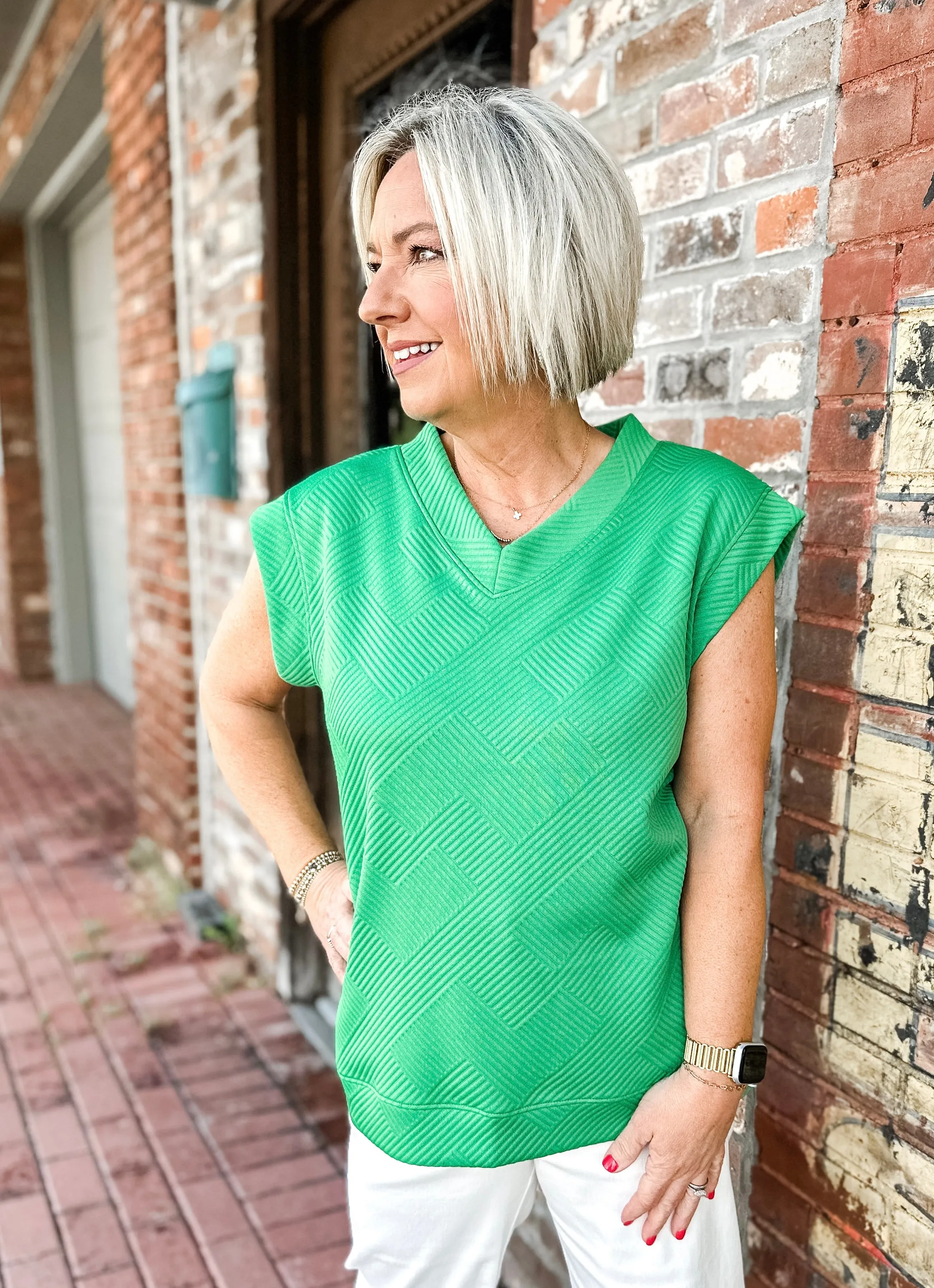 Textured V-Neck Sleeveless Top
