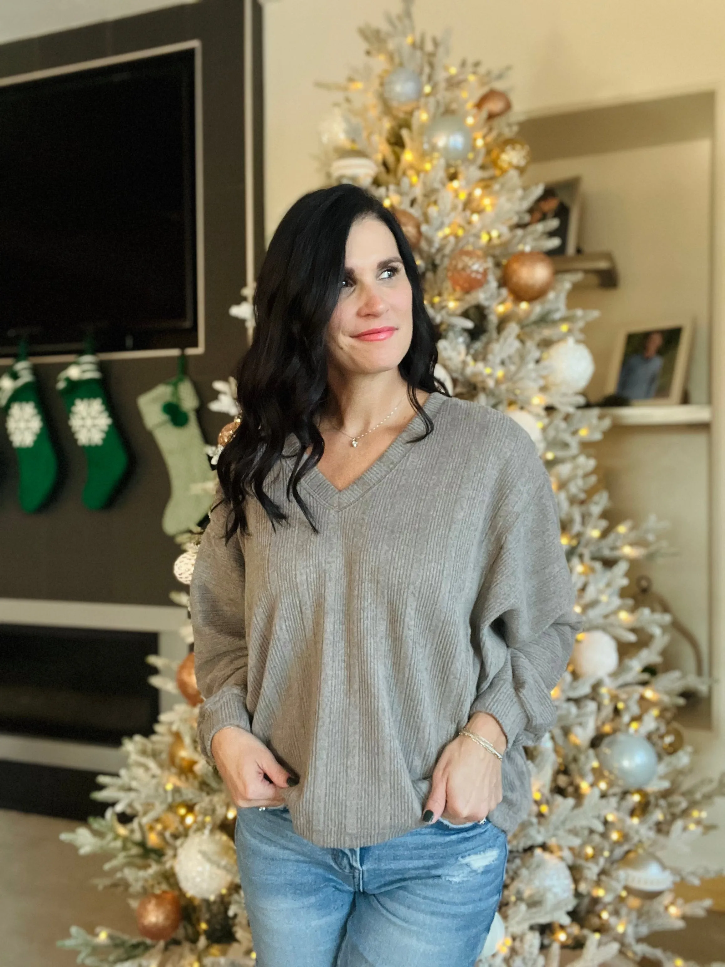 Textured V Neck Top