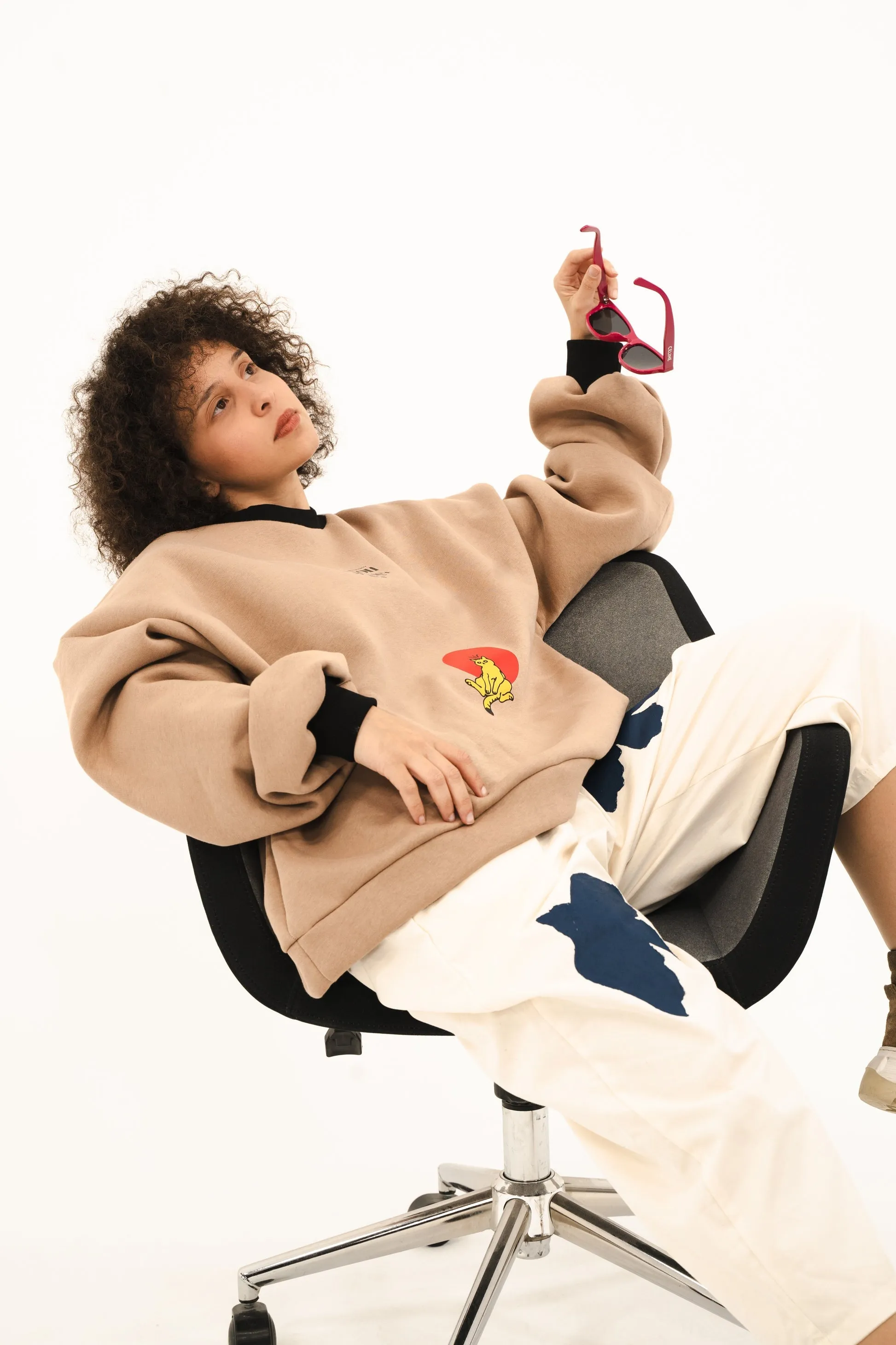 There Was a Cat So Bored with the World Oversized Black & Beige Sweatshirt