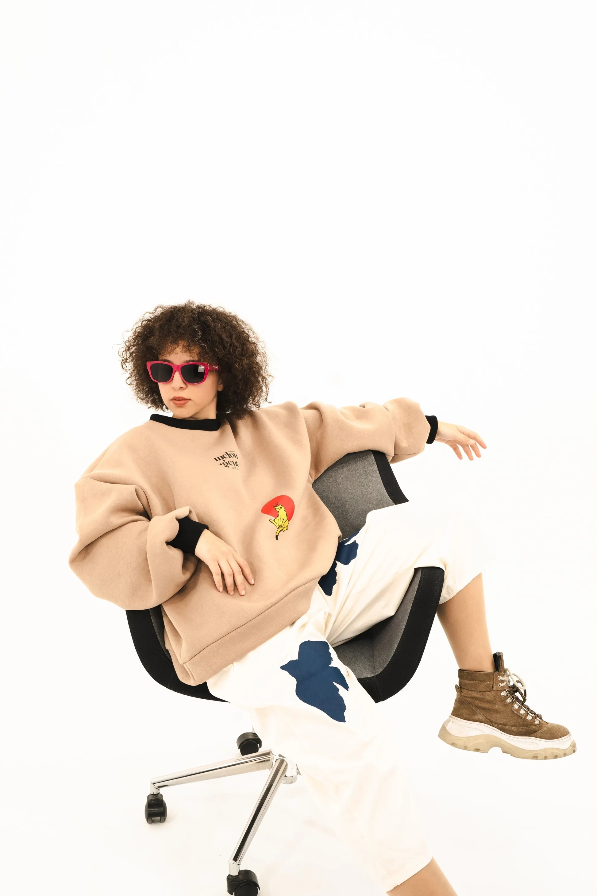 There Was a Cat So Bored with the World Oversized Black & Beige Sweatshirt